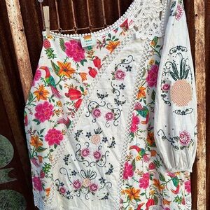 Floral One-Shoulder Dress with Lace Detail